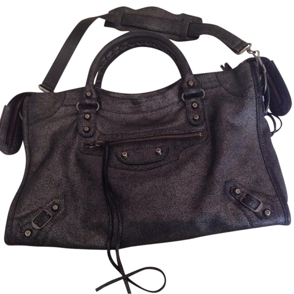 BALENCIAGA  10 Year Anniversary-Neiman Marcus Black Metallic City Bag
